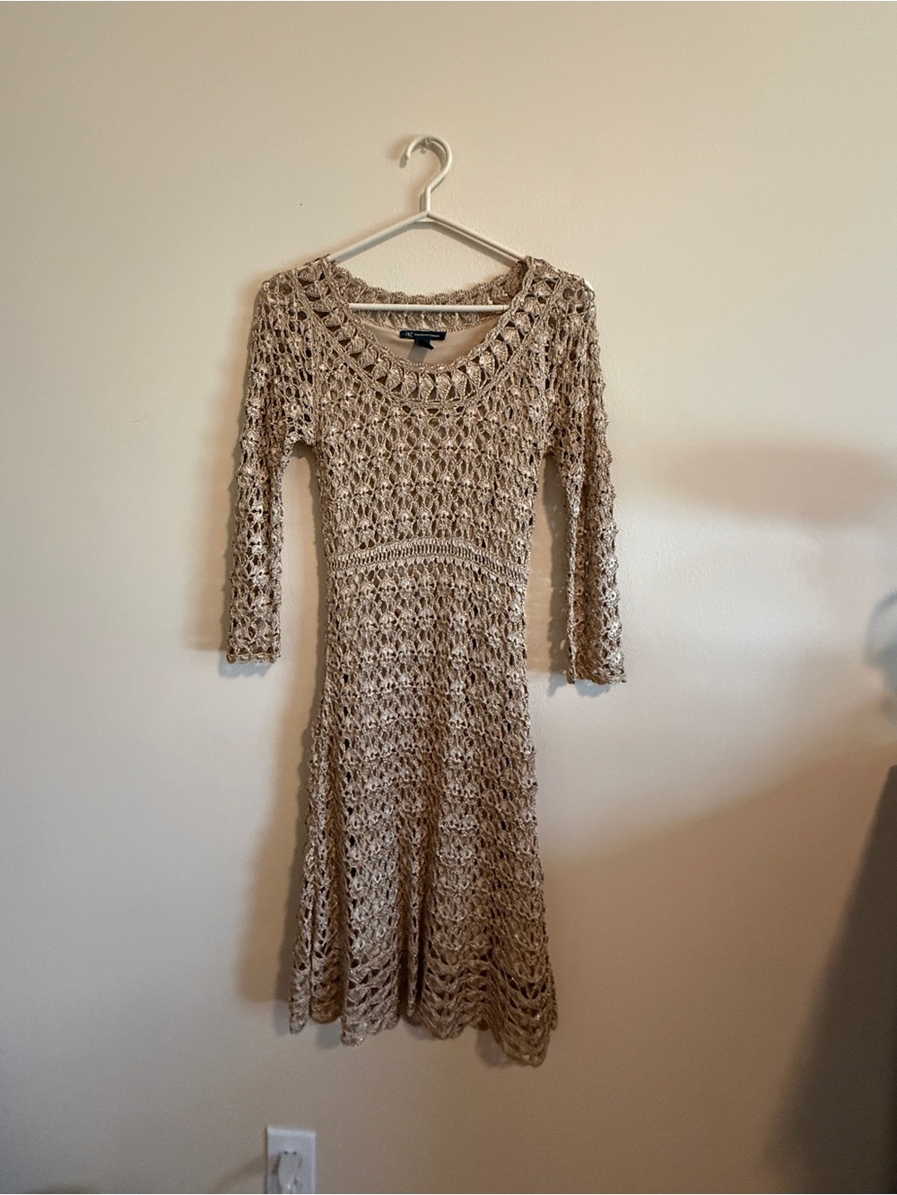 INC international concept Gold Crochet Knit Dress